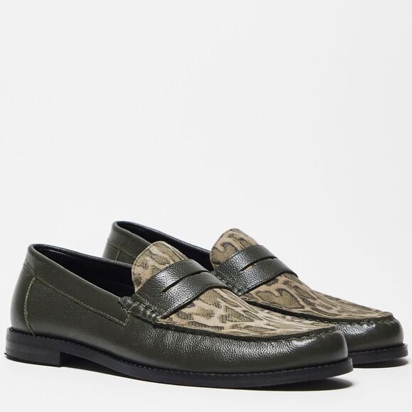 ASOS DESIGN penny loafers in green khaki leather w/faux snake print, Sz 13. NWOT - Picture 4 of 16